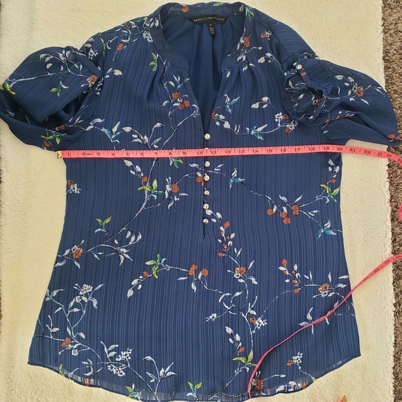 WHITEHOUSE BLACKMART blouse size 10 3/4 sleeve flowery V neck - Picture 5 of 9